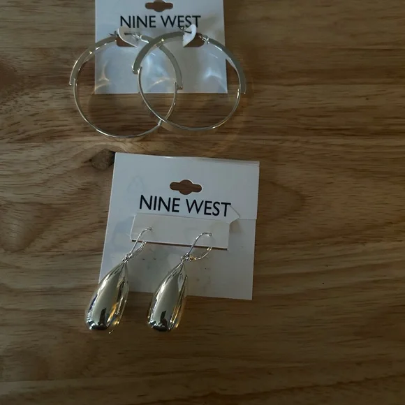 Nine West Silver Teardrop and Hoop Earrings - Picture 2 of 7